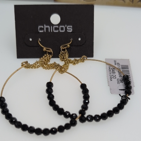 Chico's Elegant Black and Gold Hoop Earrings - Picture 5 of 5